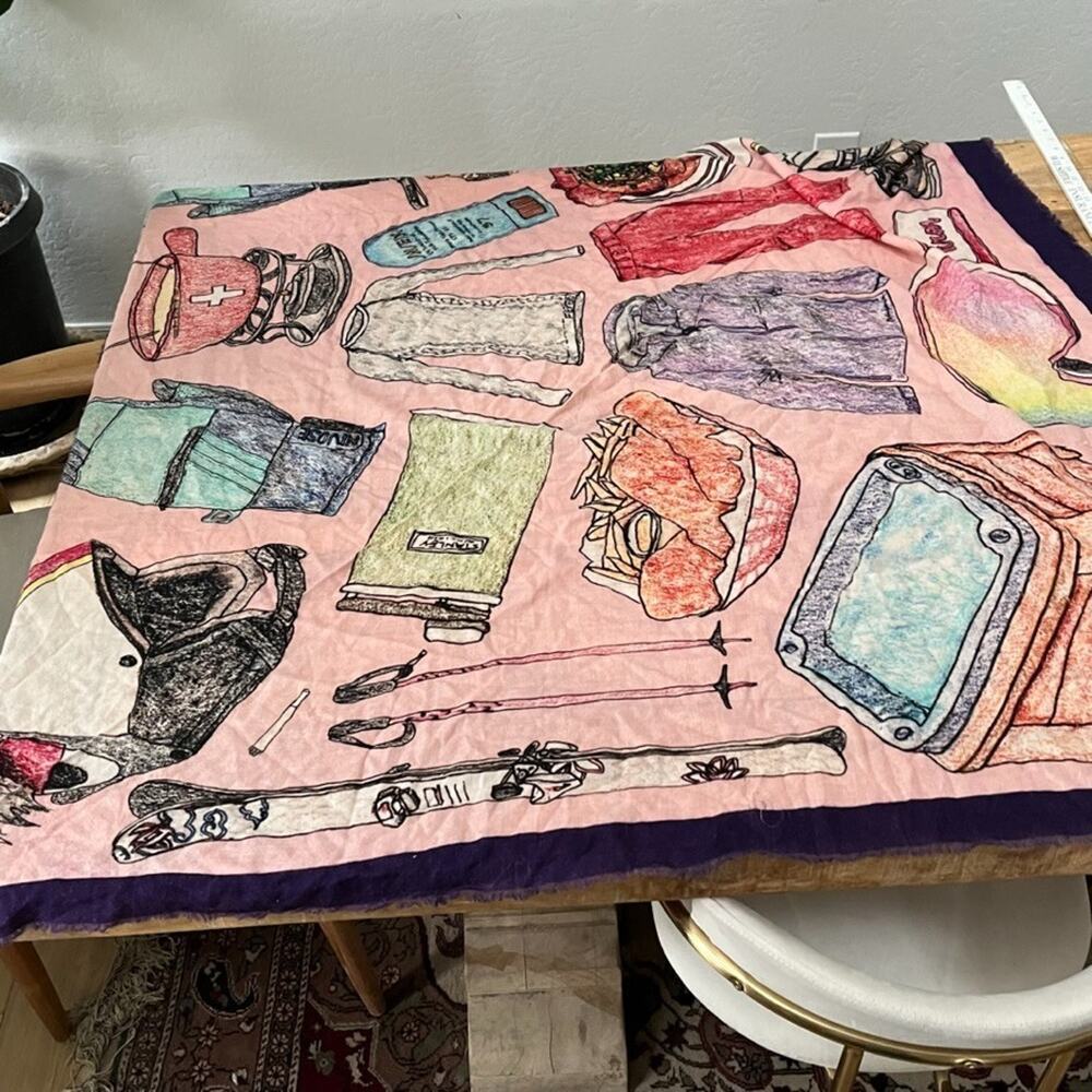 CJW Christina J Wang Silk Scarf Ski Resort Winter Gear 50 x 50 Wool